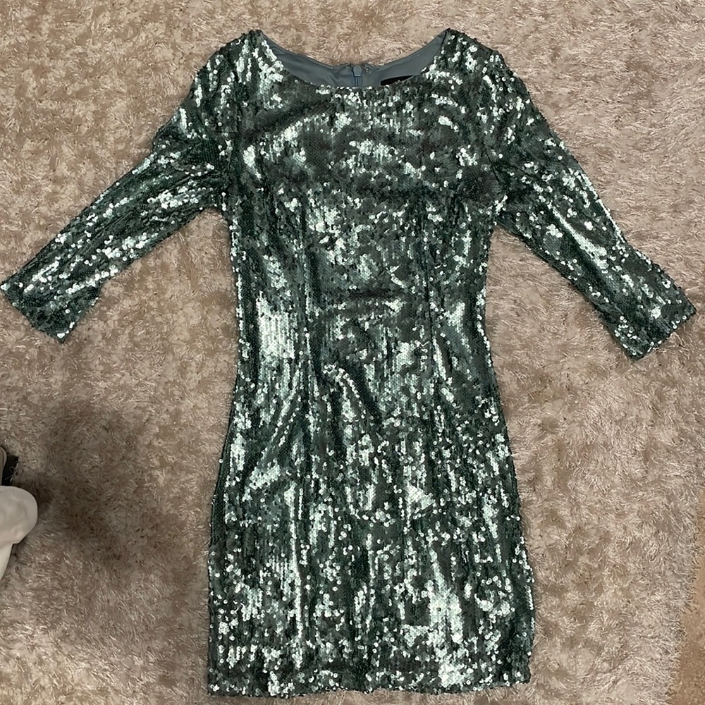 Quarter sleeve teal sequin dress